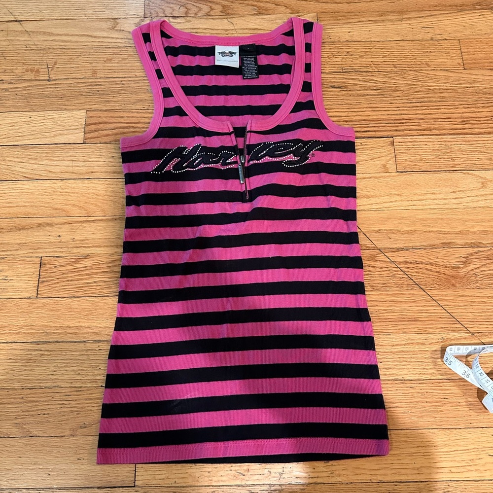 Harley-Davidson Pink and Black Striped Tank Top